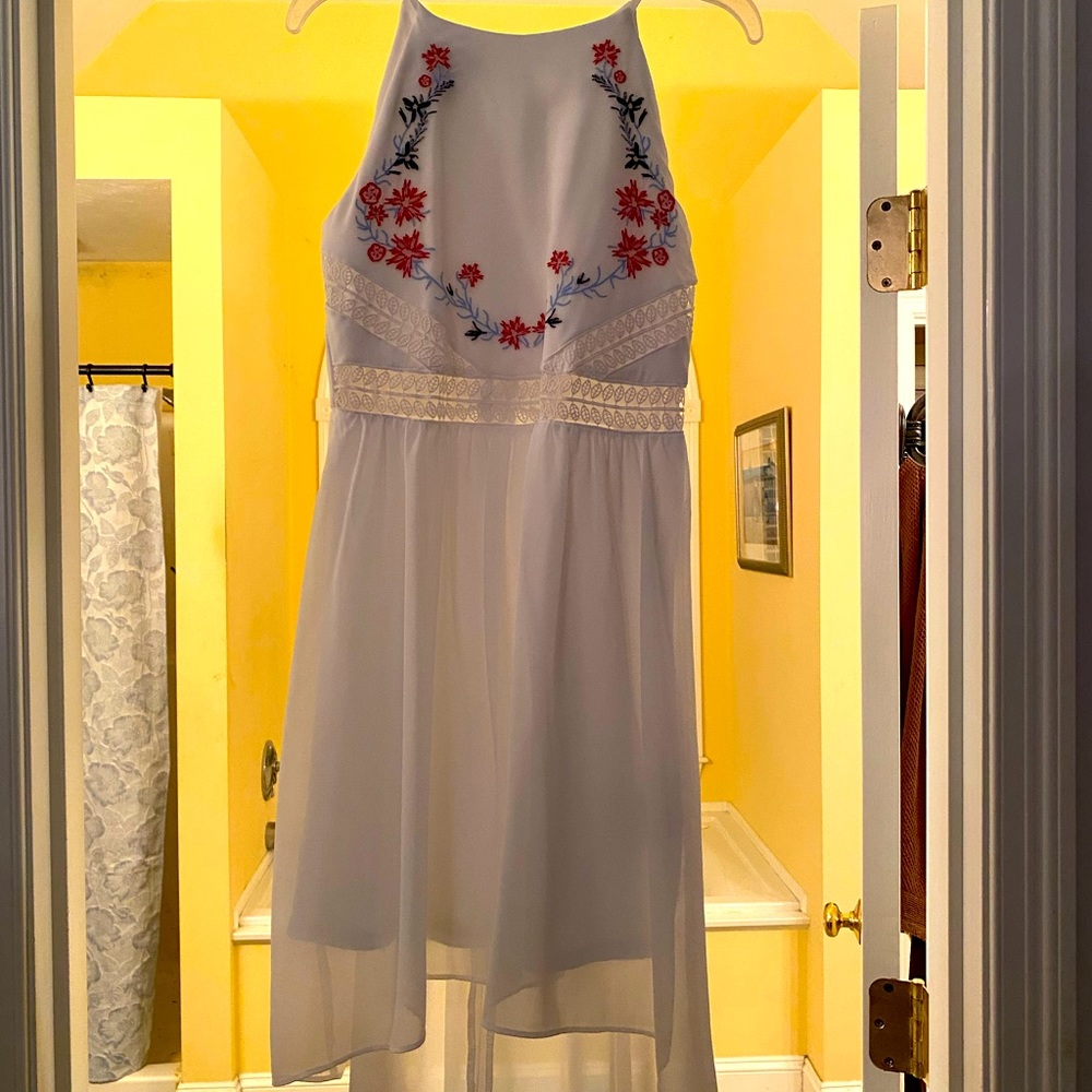 Girls dress - pretty white hi- low style with embroidery